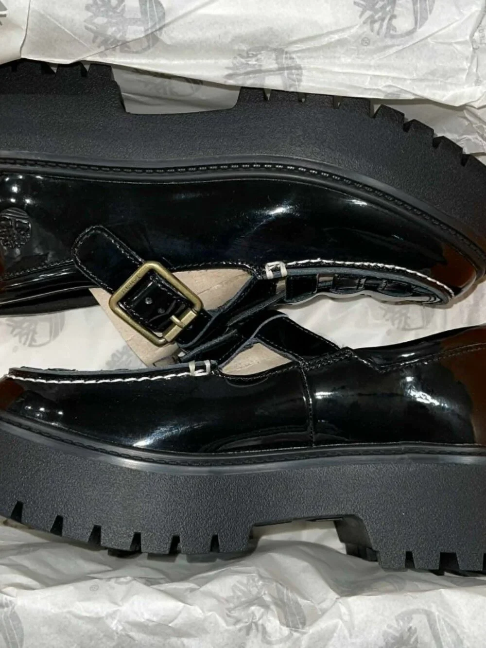 Timberland Women's Patent Leather Stone Street Platform Buckle Shoes, Size 8